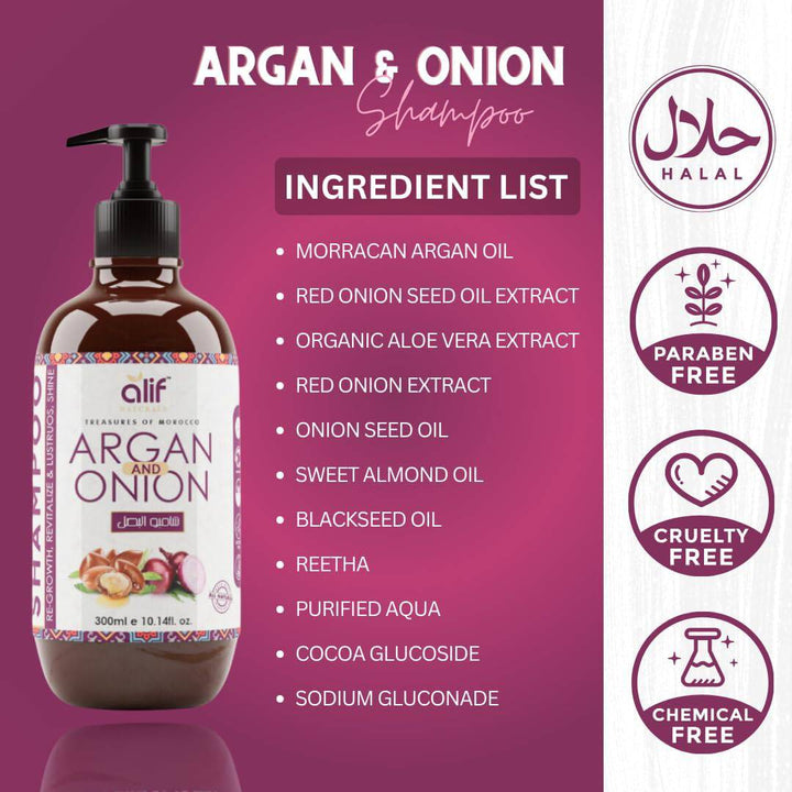 Moroccan Argan & Onion Shampoo & Conditioner | 300ml - Alif Naturals
